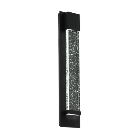 Drelbelle LED Outdoor Wall Light 40cm in black, featuring a slim bubble-effect glass bar set between square aluminium brackets, shown on a plain white background.