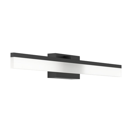 Drenvenne LED bathroom wall light in black, a slim horizontal bar with satin diffuser on a central rectangular mount, shown on a plain white background.