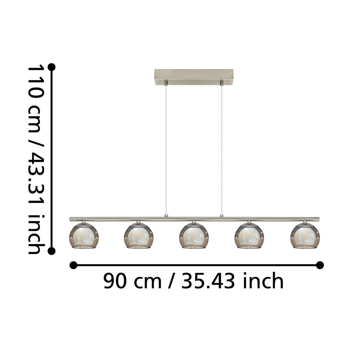 Dresvine Amber Glass Linear Pendant Light - Satin Nickel