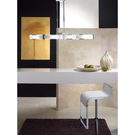Duna 110cm 4 Light Linear Suspension Light - Polished Chrome & White