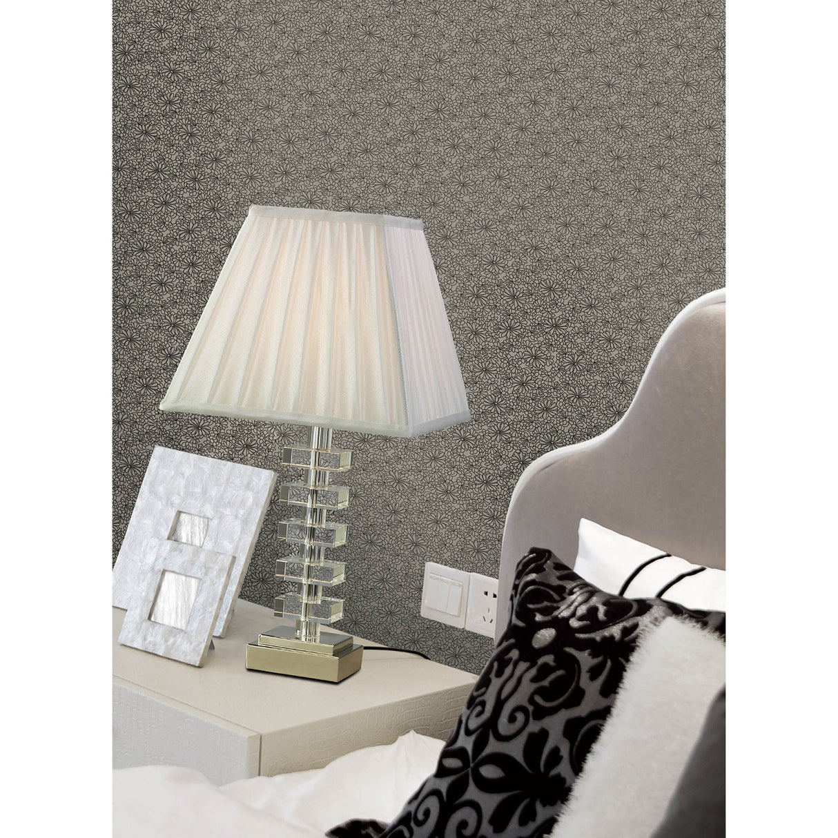 Dusit 1 Light Crystal Table Lamp - Silver (Without Shade)