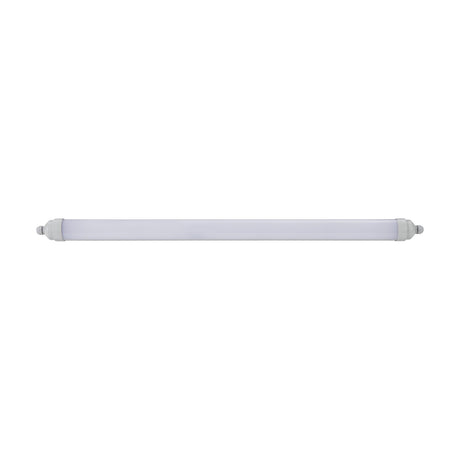 Easy Fix LED Flush Ceiling Light, a slim 112cm fixture with a white plastic diffuser and grey end caps, shown on a plain white background.