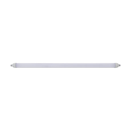 Easy Fix LED Flush Ceiling Light, 152cm slim batten with grey plastic body, white diffuser and grey end caps, shown on a plain white background.