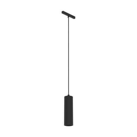 Easyt Track Pendant Light in black, a slim plastic cylinder suspended on a long cord from a compact track adapter, shown against a plain white background.