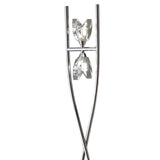 The Eclipse 2 Light Floor Lamp - Polished Chrome features two intersecting chrome poles with opposite glass fixtures near the top, ideal for ambient lighting.