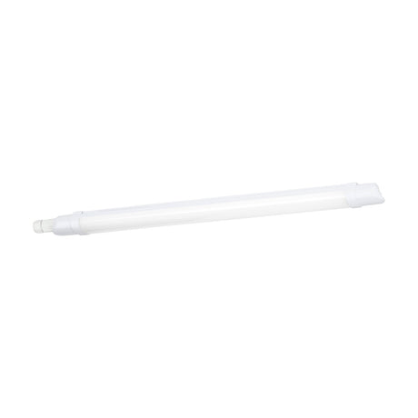 Eco LED-E LED Wall Light 54cm in white, a slim plastic batten with an opal diffuser between end caps and a side connector, shown on a plain white background.