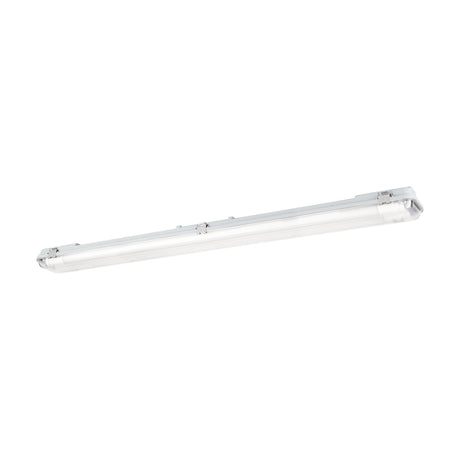 Eco Tube-E 2 Light Wall Light 128.4cm in grey plastic, a slim batten fixture with clear diffuser and G13 fitting, shown on a plain white background.