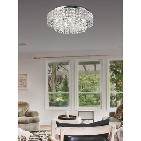 Edison 7 Light Crystal Flush Ceiling Light - Polished Chrome