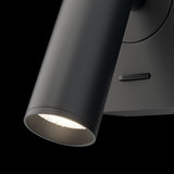 Close-up of Mirax black swivel square wall light, showcasing its adjustable design and textured finish.