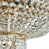 Discover the Palace 6 Light Crystal Chandelier - Gold, featuring intricate crystal pendants and gold accents. This exquisite piece adds vintage elegance to modern interiors, creating a sparkling allure against a light background.