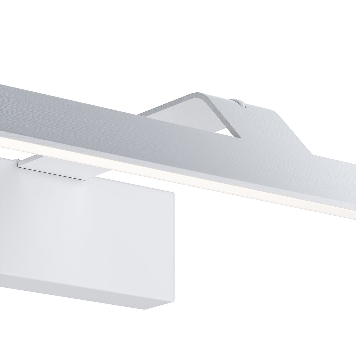 Close-up of the Decart LED Picture Light 12W 4000K in white, showcasing a modern fixture with a minimalist design. Its sleek, angular build features a slim rectangular shape with an integrated light strip along the length.