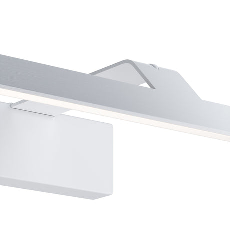 Close-up of the Decart LED Picture Light 12W 4000K in white, showcasing a modern fixture with a minimalist design. Its sleek, angular build features a slim rectangular shape with an integrated light strip along the length.