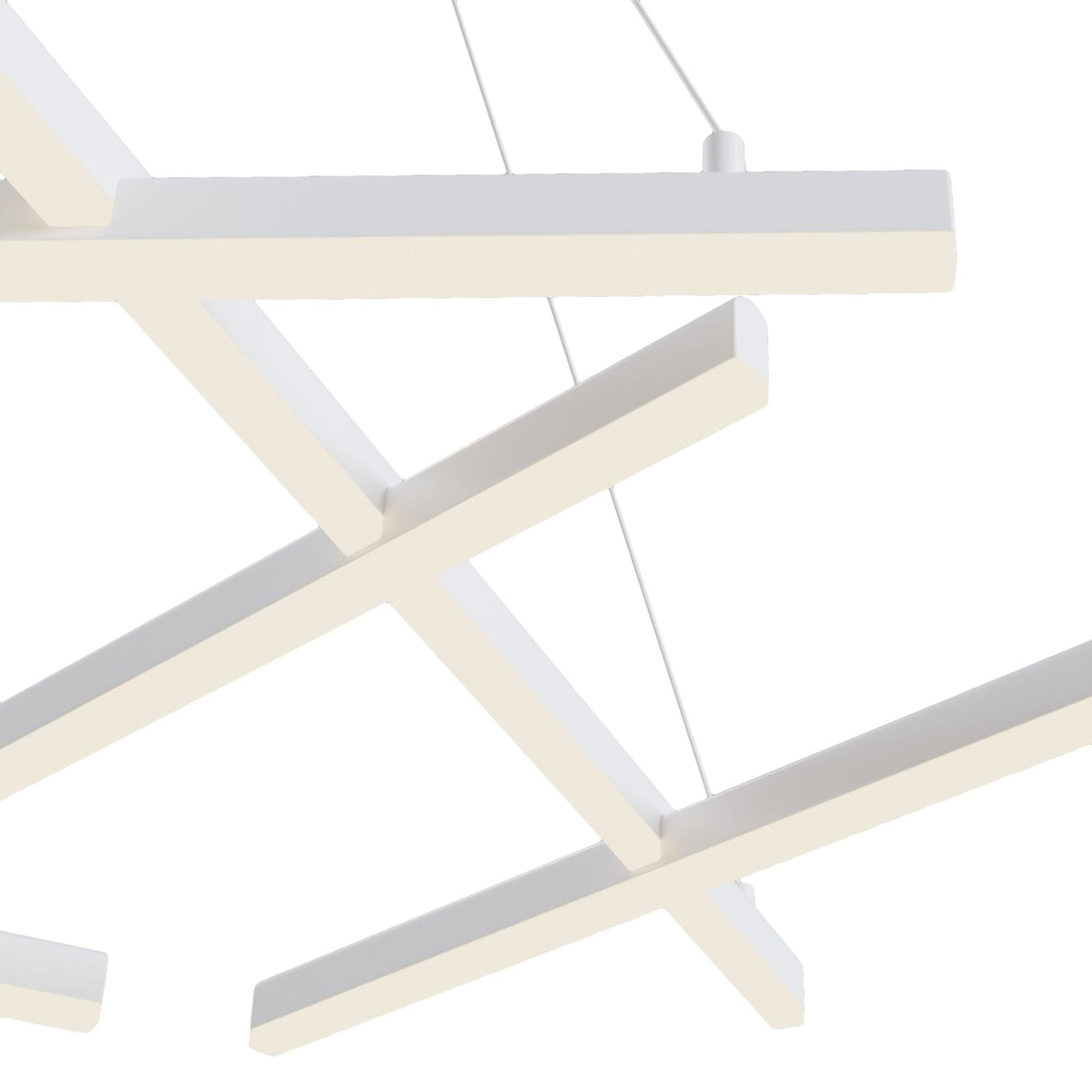 Close-up of Line LED Suspension Light in white, focusing on its smooth finish and minimalist structure