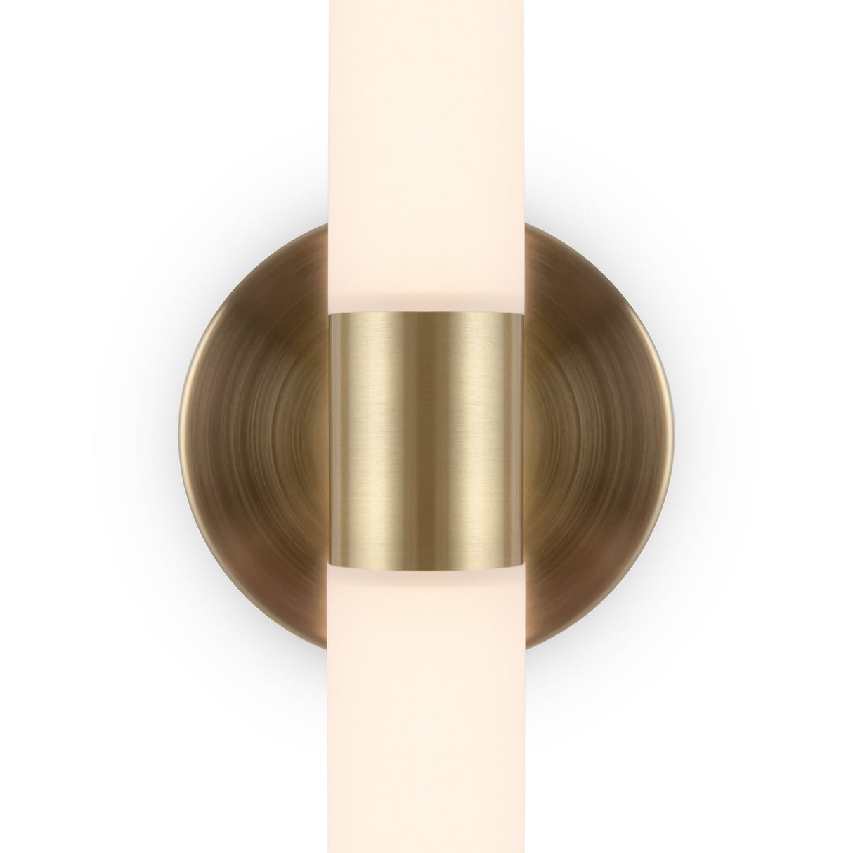 The Axis LED Wall Light 10W 3000K features a modern, minimalist design with a round bronze base and cylindrical frosted glass shade, emitting a soft, warm glow.