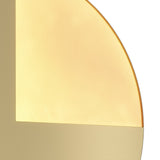 The image shows a close-up of the Jupiter LED Wall Light 12W 3000K, highlighting its round, brass finish. The curved section reveals a smooth, shiny surface with a subtle gradient from lighter to darker gold tones.