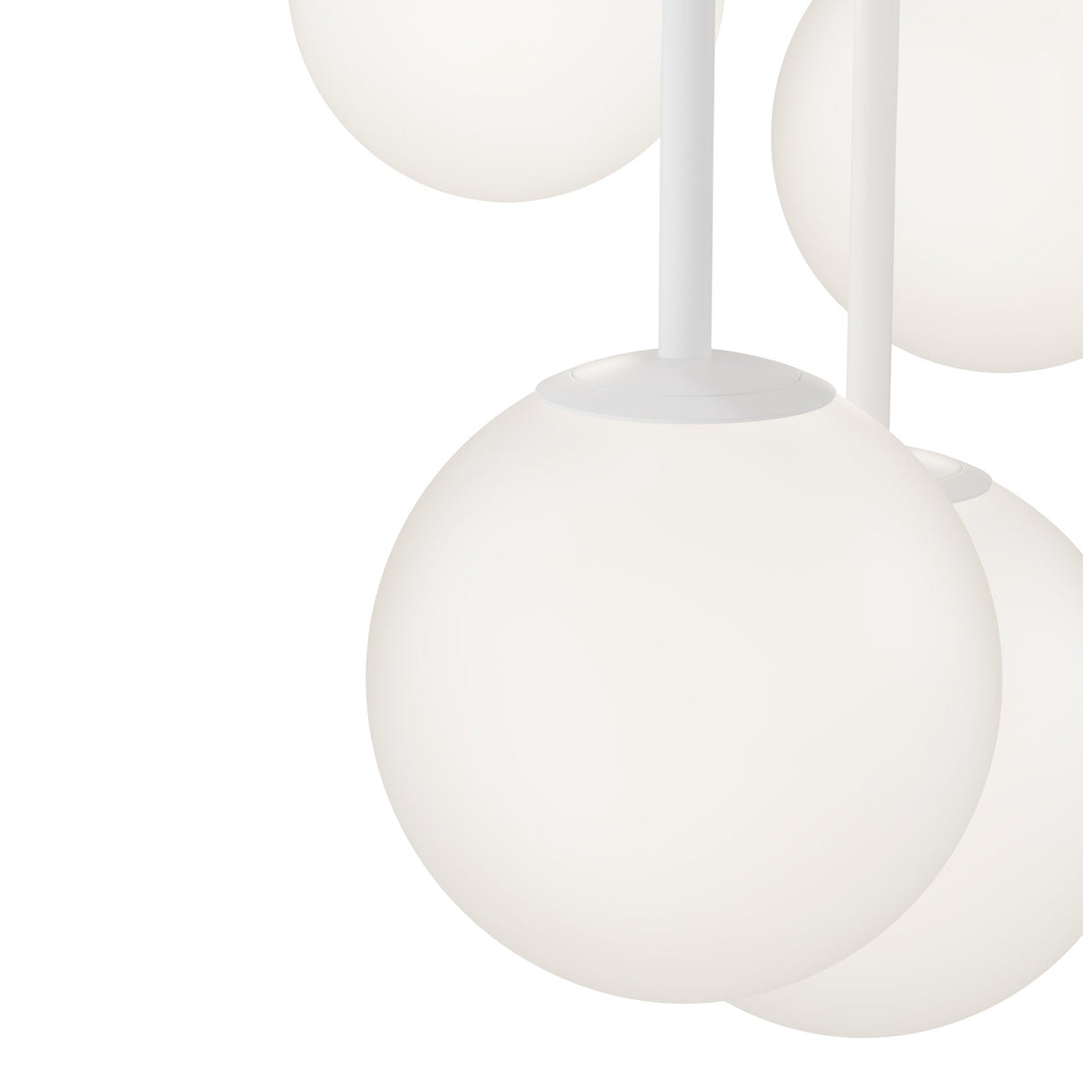 Detailed shot of the Basic form 5 Light Cluster Pendant in white, showcasing its harmonious cluster arrangement.