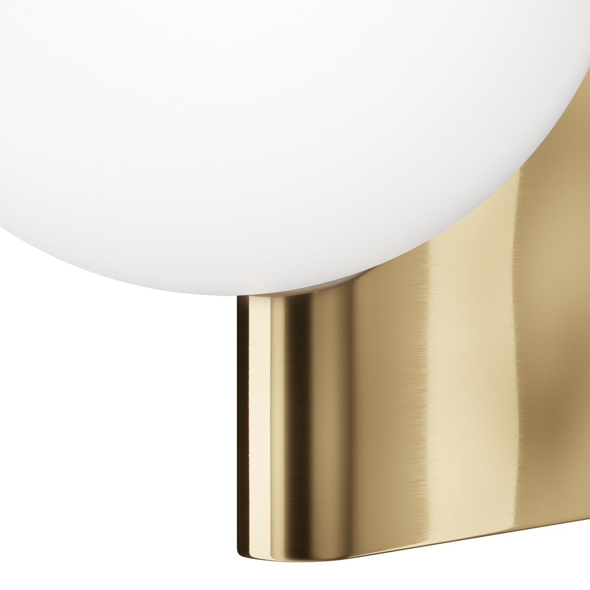 A close-up of the Avant-Garde Wall Light - Brass reveals a sophisticated design with a round white glass globe and a sleek brushed gold bracket, embodying modern minimalism and timeless elegance.