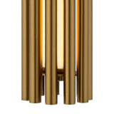 Close-up of the Sonata LED Pendant Light 3000K 12W - Brass featuring modern cylindrical design and brass-colored aluminum tubes around a diffused light source for an elegant, contemporary appeal reminiscent of a gold glass lampshade.