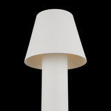 The Harz LED Bollard Light 80cm in white, featuring a minimalist design with a cylindrical base and conical shade, is elegantly set against a black background.