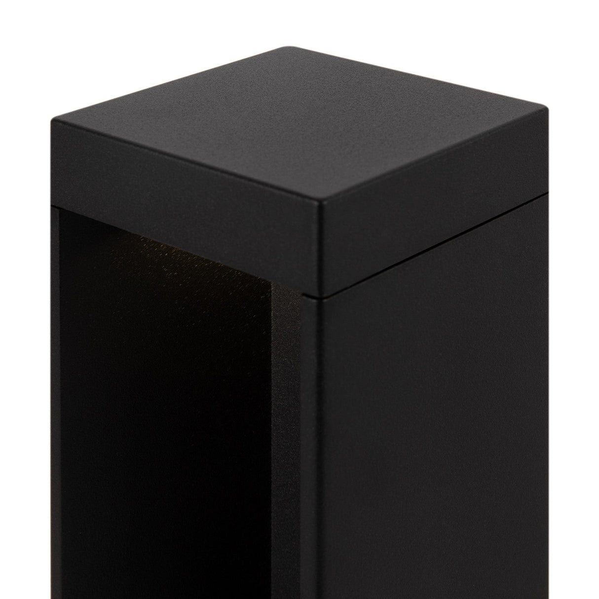 Close-up of Essen LED Bollard Light in black, emphasizing its sturdy construction and weather-resistant design