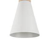 A close-up of the Bicones Pendant Light 14cm in white, featuring a wooden detail at the top, showcases its modern Scandinavian design against a plain white background.