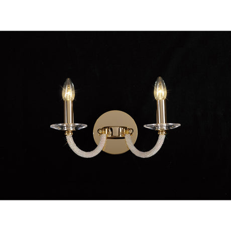 Elena 2 Light Crystal Wall Light With Switch - Gold