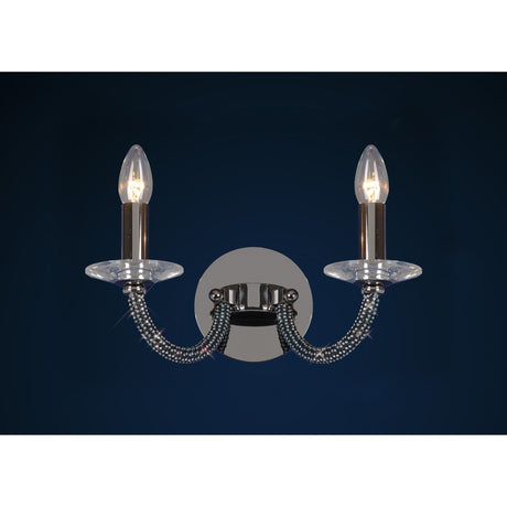 Elena 2 Light Crystal Wall Light With Switch - Black Chrome