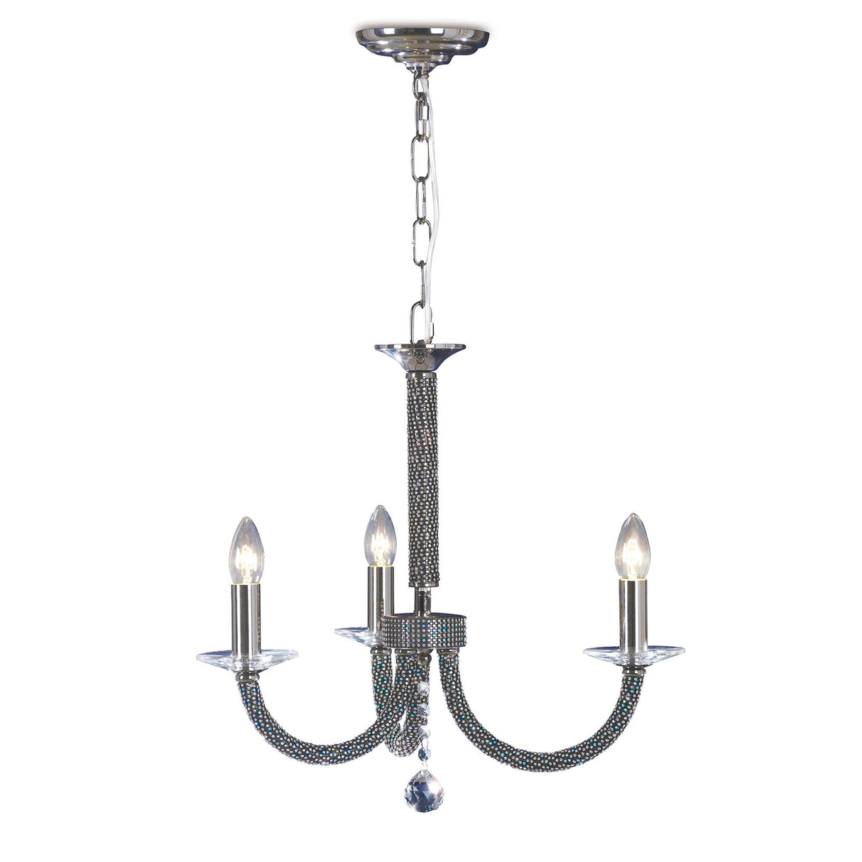 Elena 52cm 3 Light Crystal Chandelier - Black Chrome
