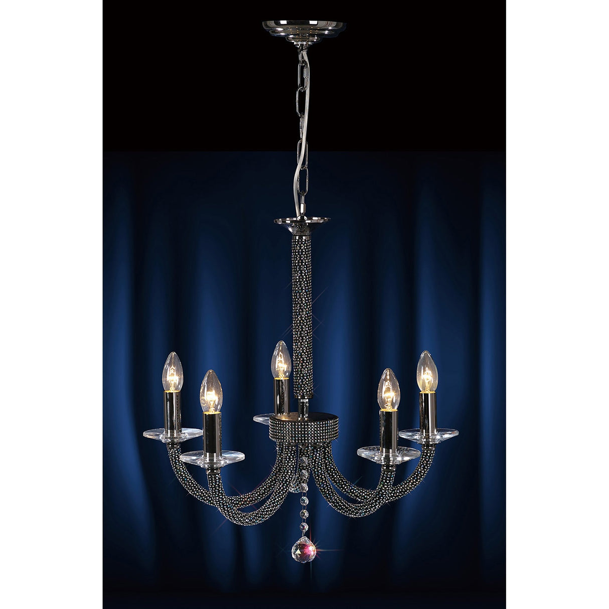 Elena 56cm 5 Light Crystal Chandelier - Black Chrome