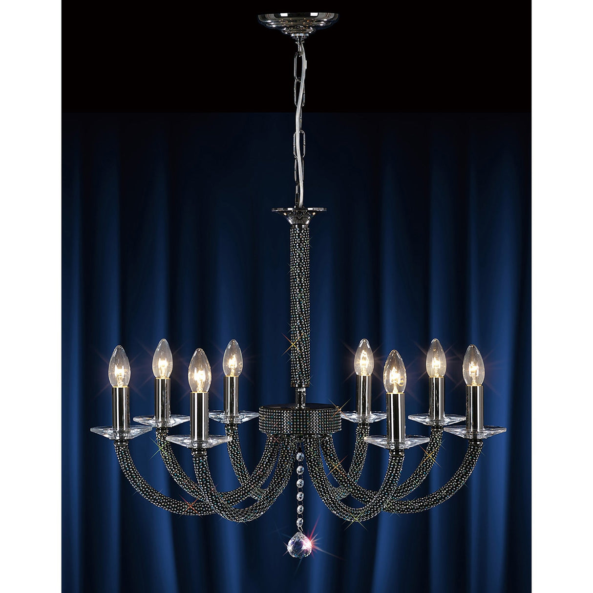 Elena 70cm 8 Light Crystal Chandelier - Black Chrome