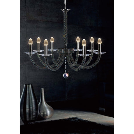 Elena 70cm 8 Light Crystal Chandelier - Black Chrome