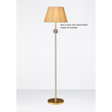 The Elena 1 Light Crystal Floor Lamp - Gold (Without Shade) features a tall crystal body, slim metallic stand, and round base. Image text: Item is shown with shade MS047. Shade not included. Background is plain white.