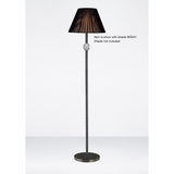 The Elena 1 Light Crystal Floor Lamp - Black (Without Shade) features a tall, black chrome design with a round base and decorative sphere under the socket. Shown without the shade, against a plain white background. Shade not included.