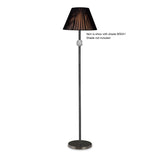 The Elena 1 Light Crystal Floor Lamp - Black (Without Shade) features a round base, slender textured pole, and decorative clear sphere below the socket, blending elegance and modern style. Shown with a pleated black shade (not included).