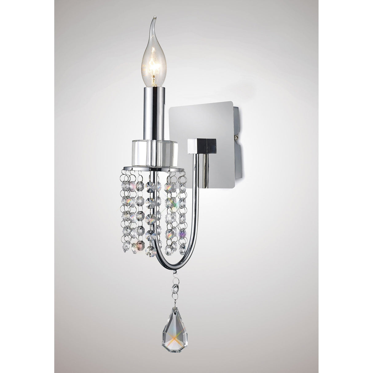 Emily 1 Light Crystal Wall Light With Switch - Chrome