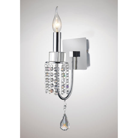 Emily 1 Light Crystal Wall Light With Switch - Chrome