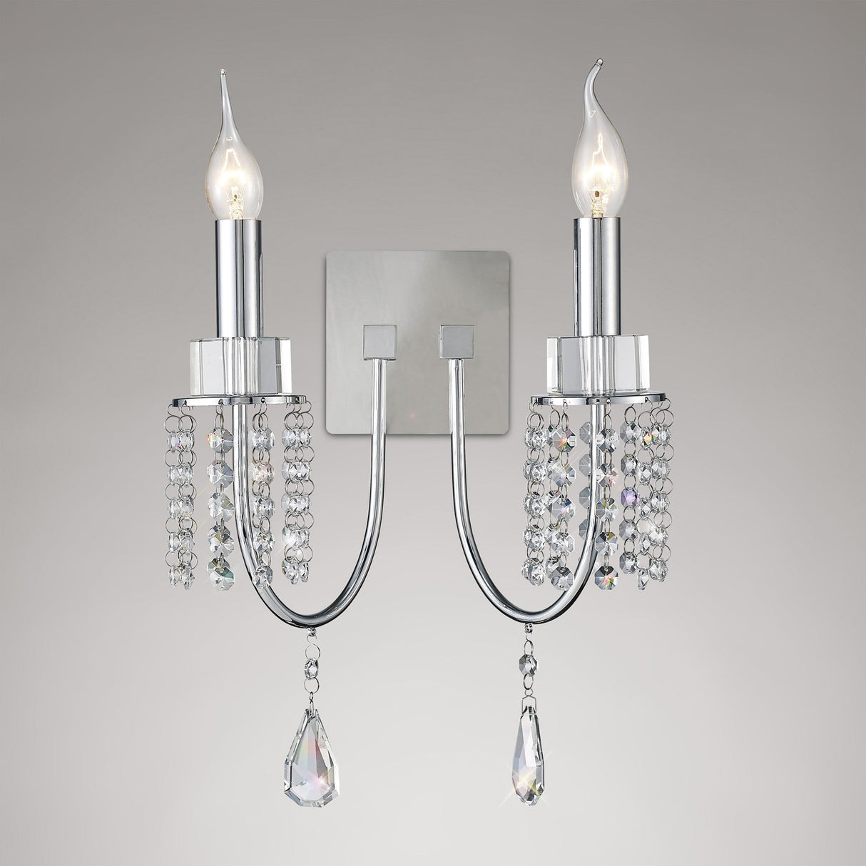 Emily 2 Light Crystal Wall Light With Switch - Chrome