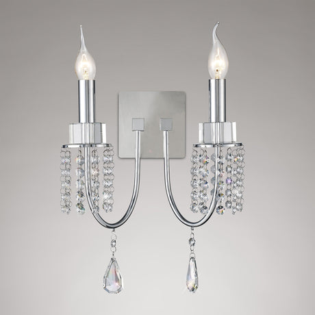 Emily 2 Light Crystal Wall Light With Switch - Chrome