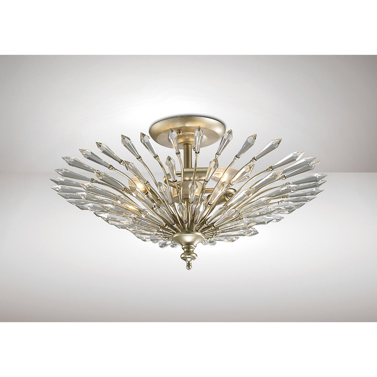 Fay 3 Light Crystal Semi-Flush Ceiling Light - Aged Gold/Silver