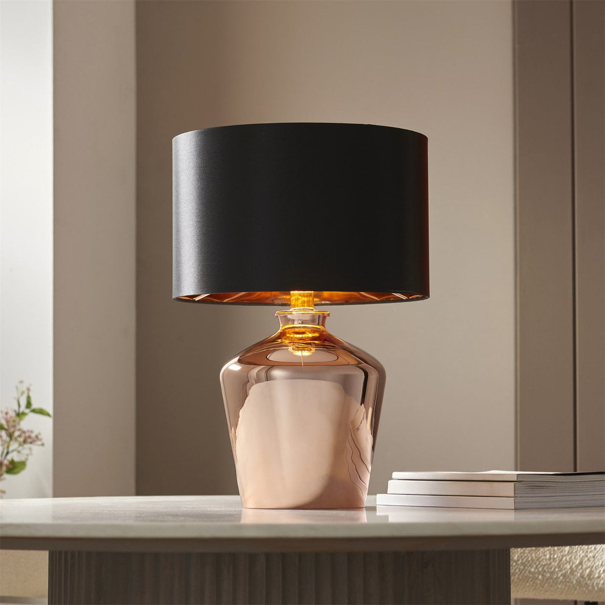 Endon Waldorf Copper Glass Table Lamp with Black Shade
