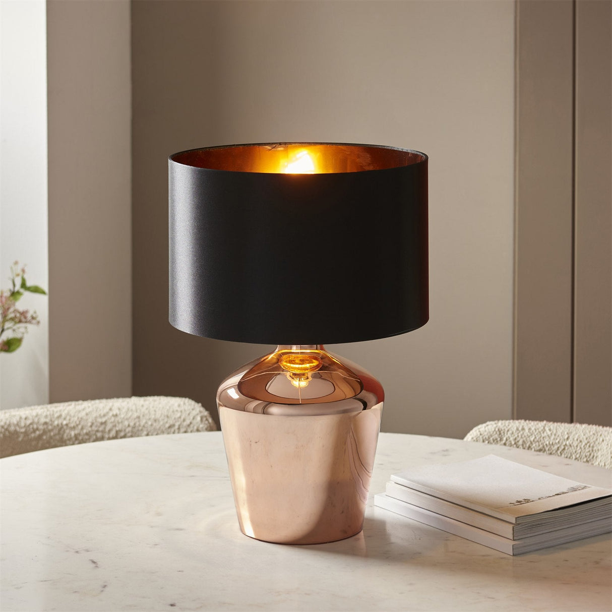 Endon Waldorf Copper Glass Table Lamp with Black Shade