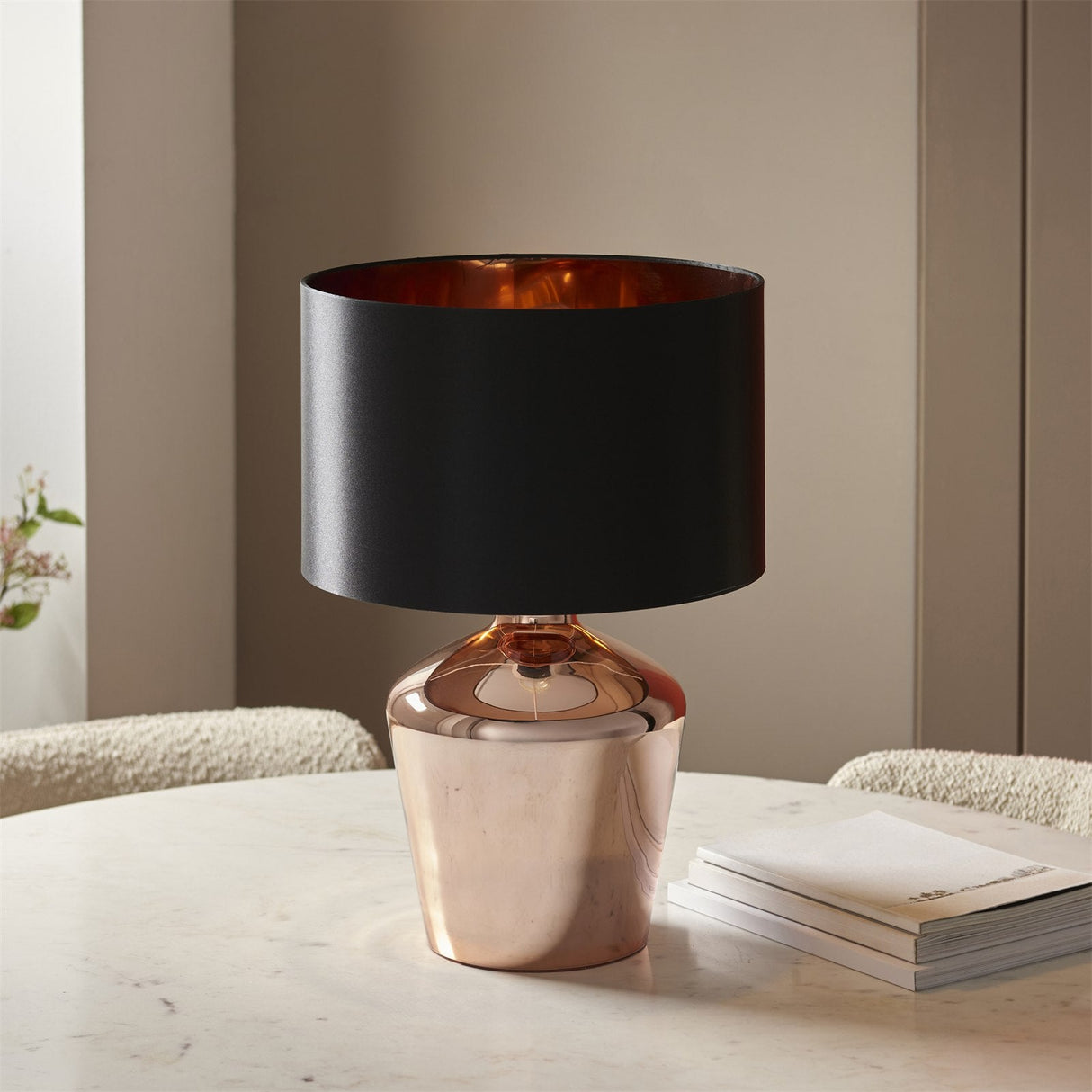 Endon Waldorf Copper Glass Table Lamp with Black Shade