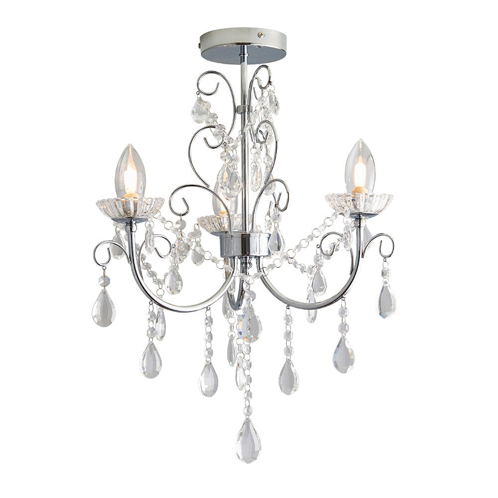 Endon Tabitha 3 Light Crystal Semi-Flush Bathroom Ceiling Light