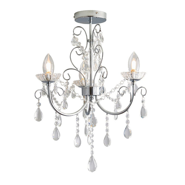 Endon Tabitha 3 Light Crystal Semi-Flush Bathroom Ceiling Light