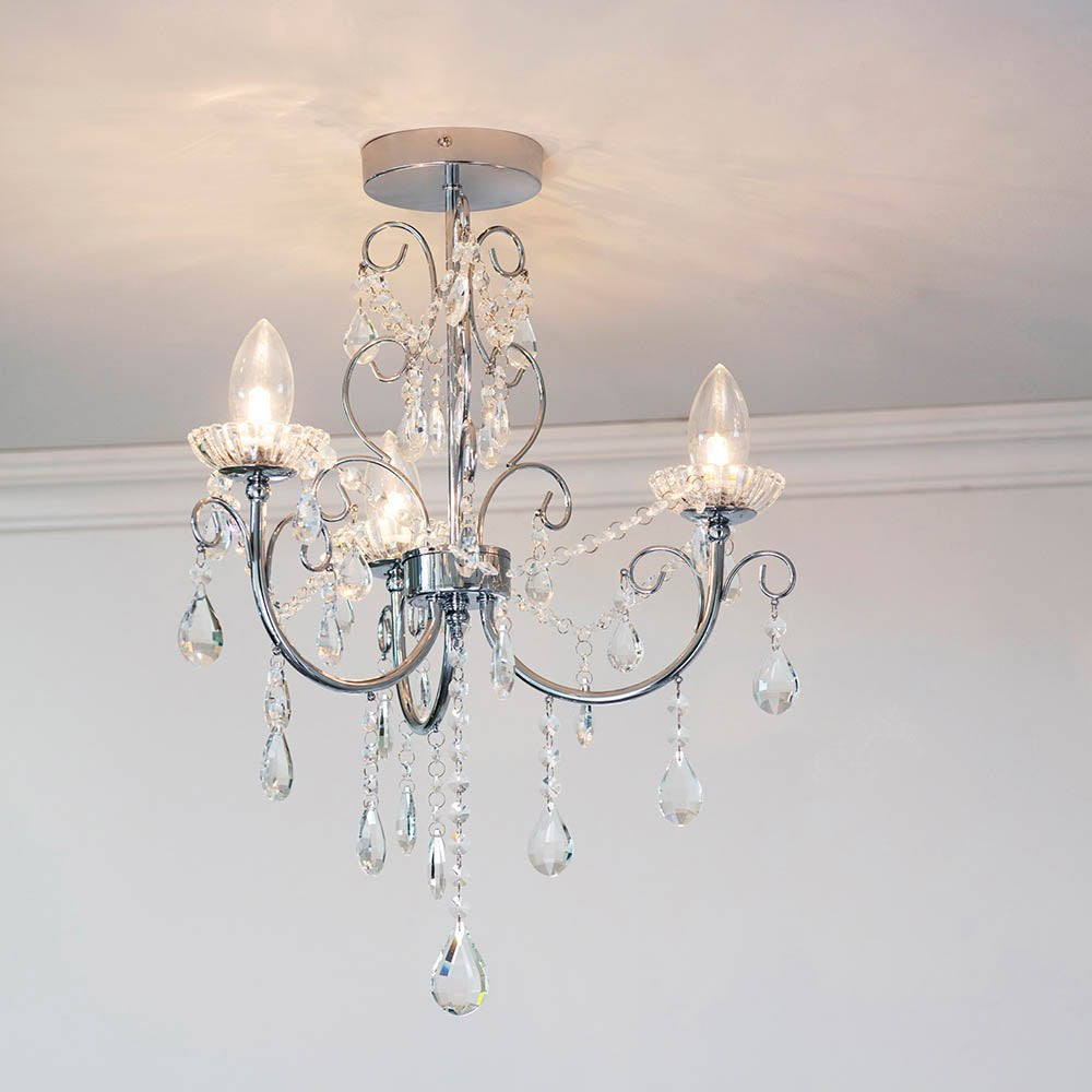 Endon Tabitha 3 Light Crystal Semi-Flush Bathroom Ceiling Light
