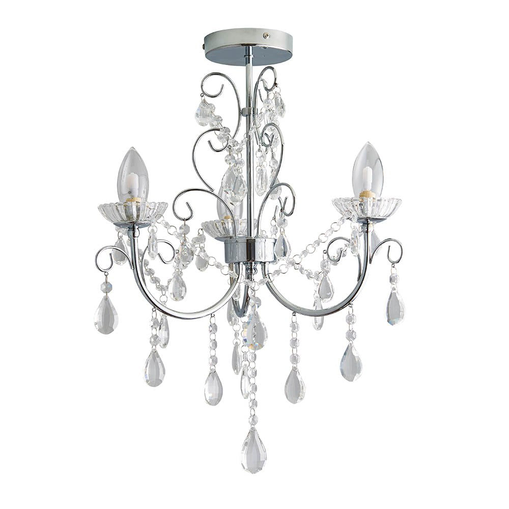 Endon Tabitha 3 Light Crystal Semi-Flush Bathroom Ceiling Light