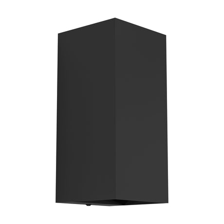 Eremitana Outdoor Wall Light in black zinc-plated steel, a slim box-shaped fixture with angled top edge, shown on a plain white background.
