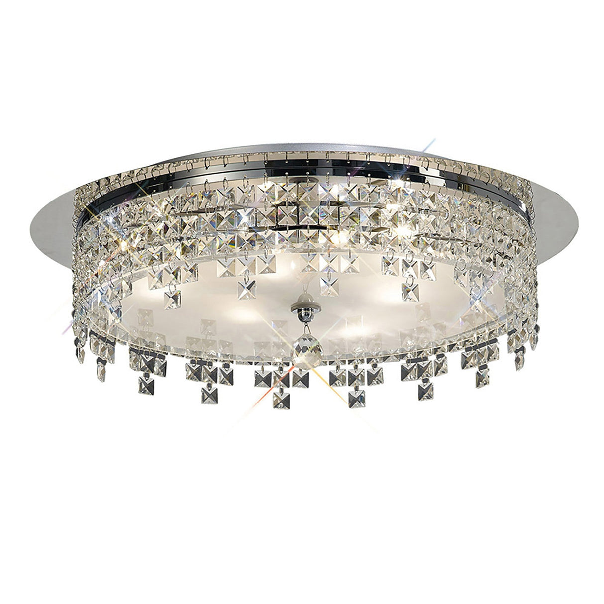 Esta 4 Light Round Glass Crystal Flush Ceiling Light - Polished Chrome