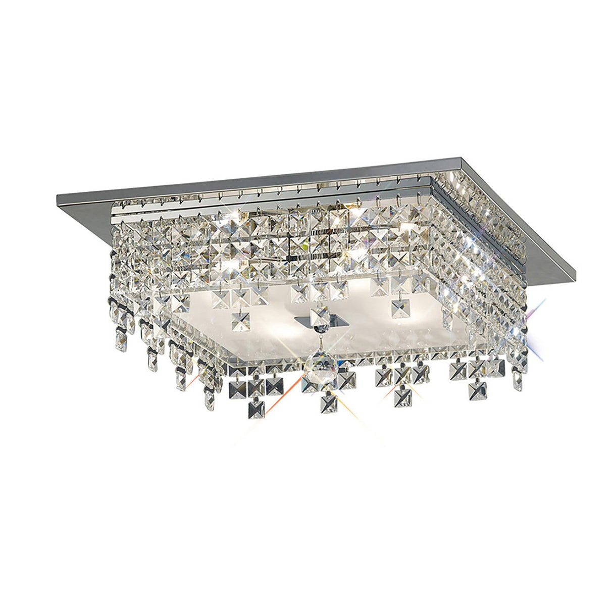 Esta 4 Light Square Glass Crystal Flush Ceiling Light - Polished Chrome