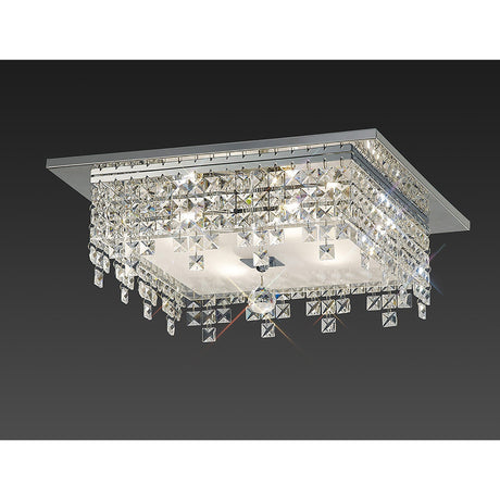 Esta 4 Light Square Glass Crystal Flush Ceiling Light - Polished Chrome